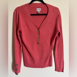 🌸 Chico’s Ribbed Knit V-Neck Sweater – Size 1 (Medium)